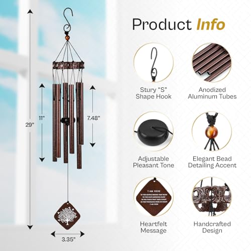 Image of Memorial Wind Chimes I Tree of Life Wind Chime I Windchimes in Memory of a Loved One I Bereavement Gift for Loss of Father, Mother, Wife, Husband I Condolence Remembrance Gift I 29 inch Bronze