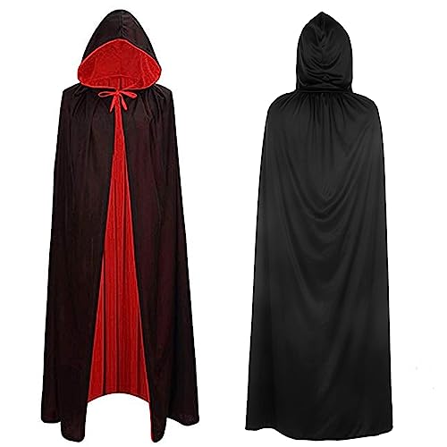 Lulu Home Halloween Vampire Cloak, Reversible Hooded Vampire Cape for Halloween Adult Cosplay Black and Red