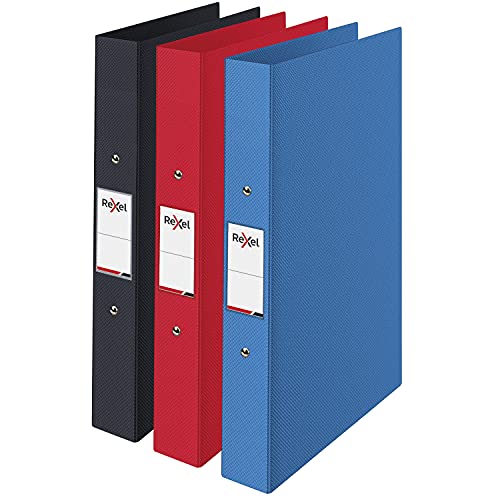 Rexel Choices A4 Ring Binder 25 mm Spine 190 Sheet Capacity File Folder Document Organisation (Black Red Blue) Assorted Pack of 3 2115710