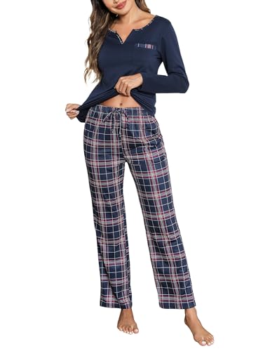 Pijama Mujer Invierno Algodón Conjunto de Pijamas Mujer de Manga Larga Ropa para Dormir Tallas Grandes para Casa Suave y Comodo, Ropa de Dormir para Mujer, Ropa de Descanso, Conjuntos de Dos Piezas