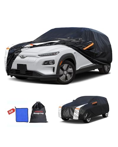 Image of Multi-Layer Car Cover Custom Fit for Hyundai Kona(EV)(2017-2026), 100% Waterproof All Weather for Automobiles, Gift with Towel, Heavy Duty Car Covers for Rain Sun UV Protection with Door Zipper.