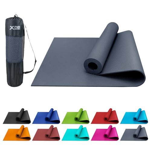 Xn8 Sports Yoga Mat, Non Slip Exercise mat, 6mm Thick Workout Mat, Best for Pilates Gymnastics Gym Meditation & Stretching, Lightweight with Carry Strap for Travel & Outdoor Men & Women Grey