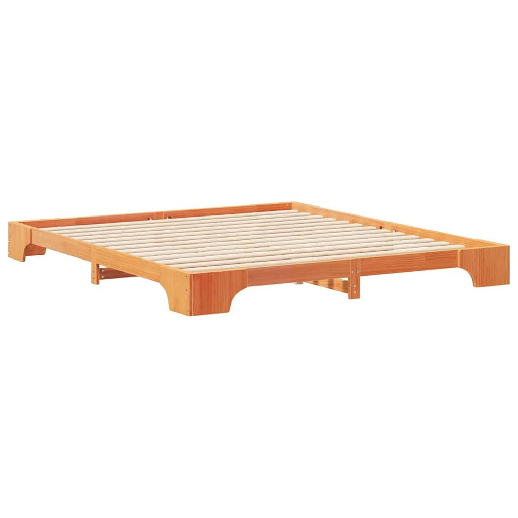 Marco de Cama en el Suelo de Madera Maciza de Pino Marrón Estructura de Perfil Bajo para Dormitorio Moderno Minimalista Ensamblaje Fácil y Diseño Espacioso Multifuncional