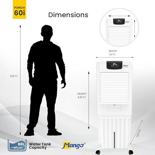 Image of Mango Punch Room Air Cooler Punch 60i |2000 m /hr Air Delivery | Honeycomb Pads | Auto Swing | Castor Wheels | For Rooms up to 235 Sq Ft (60L)