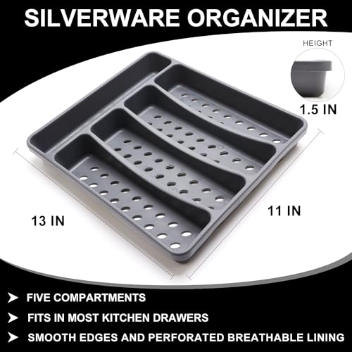 Image of 21-Piece Modern Stainless Steel Silverware Sets with Organizer Tray Silver Tableware Cutlery Set Fork Spoon and Knife Flatware Sets Heavy Duty Eating Kitchen Utensil Set Service for 4, Dishwasher Safe
