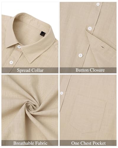 Image of J.VER Mens Linen Shirt Short Sleeve Button Down Casual Summer Shirts | Cotton Linen, Untucked, Big Tall, from Beach Camp Vacation, Cruise Fishing, Work Office, to Wedding Party Family, with Pocket