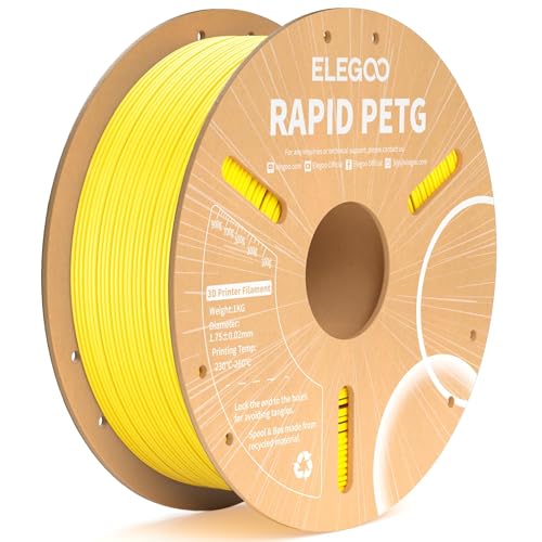 Image of ELEGOO Rapid PETG Filament 1.75mm Yellow 1KG, High Speed 30-600mm /s 3D Printer Filament Dimensional Accuracy + /- 0.02 mm, 1kg Cardboard Spool(2.2lbs) Fits for Most FDM 3D Printers