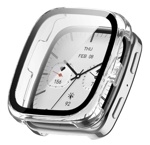 Image of M.G.R.J Hard PC Case with Tempered Glass Screen Protective Case Cover Compatible for Amazfit Active 2 Square (Transparent)