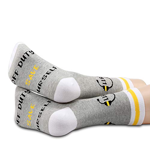JXGZSO 2 Pairs 911 Dispatcher Socks Gift - Off Duty Save Yourself Socks - Retirement Gift for Dispatchers4