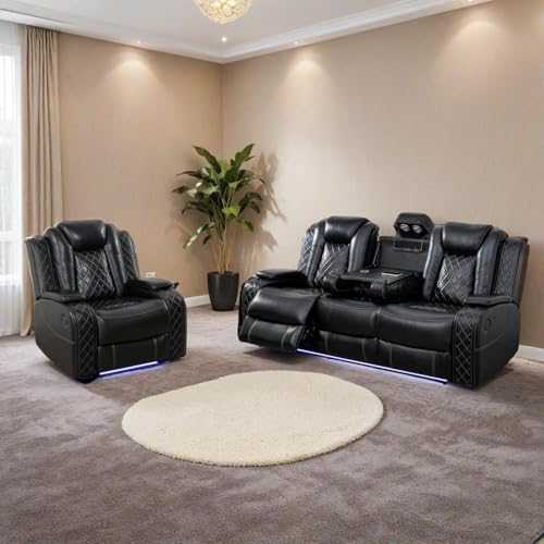 Living Room Recliner Sofa Set with LED & Charging