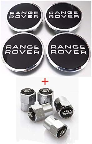 4 Pcs 63mm Wheel Hub Center Cover and Tire Valve Stem Air Caps Cover Combo Black Logo Chrome Tire Stem Valve Caps for Apply to Range Rover