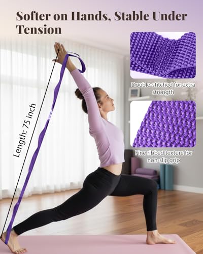 Image of Trideer Stretching Strap with Loops & Leg Lifter, Non-Elastic PT-Style Physical Therapy Strap for Knee Replacement Rehab, Hamstring, Calf & Back Stretcher Mobility, Hip, Shoulder & Yoga