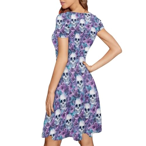 Image of AFPANQZ Womens Casual Summer Lightweight Vintage Dress Short Sleeve Midi Dress Knee-Long Luxury Formal Dress