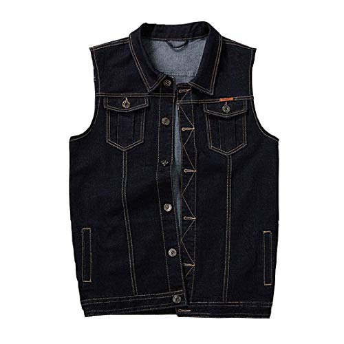 Men's Casual Button Up Denim Vest Vintage Sleeveless Jeans Vest Jacket Black