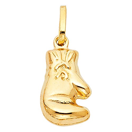 14K Yellow Gold Single Boxing Glove Charm Pendant with 0.8mm Box Chain Necklace2