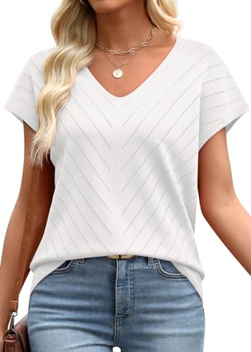 WIHOLL Short Sleeve Sweater for Women V Neck Trendy Summer Tops 2025 Beach Vacation Clothes Travel Business Casual Outfits3