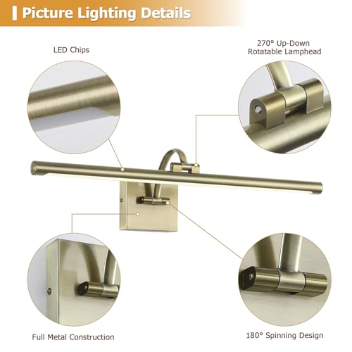 Image of DESOOP LED Picture Lights for Wall Hardwired Antique Bronze Picture Frame Light Dimmable Painting Lights for Portrait Artwork 23.62 inch 14W 2700K
