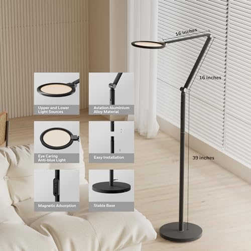 Image of Honeywell F01 LED Floor Lamp, Dimmable Standing Light with Remote, Black