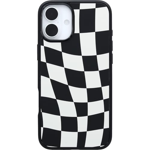 Image of OtterBox iPhone 16 Plus Symmetry Series Case - Wavy Charcoal Black - Ultra-Thin, Sleek iPhone Case, Protective iPhone Case with Wavy Black & White Checkerboard Pattern