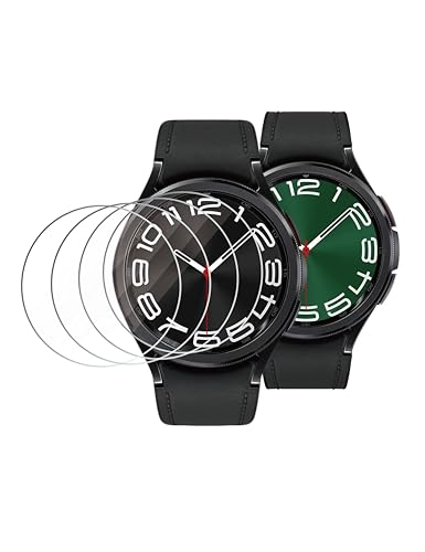 4 Pack Screen Protector Compatible with Samsung Galaxy Watch 6 Classic 47mm Smartwatch 9H Hardness Anti-Scratch Tempered Glass Screen Protector Bubble-Free Ultra-Clear Easy Installation