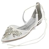 Schöne Frauen Spitz Satin Hochzeit Ballerina Schuhe Flache Pumps mit Strass Detail, Classic 6 Farben zur Auswahl, können Sie die Farbe wählen, die Sie mögen.