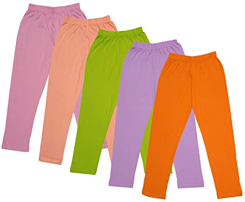 Image of IndiWeaves Girls Super Soft Cotton Solid Capri Pants (Orange, Purple, Green, Peach, Light Purple, 10-12 Years) Pack of 5