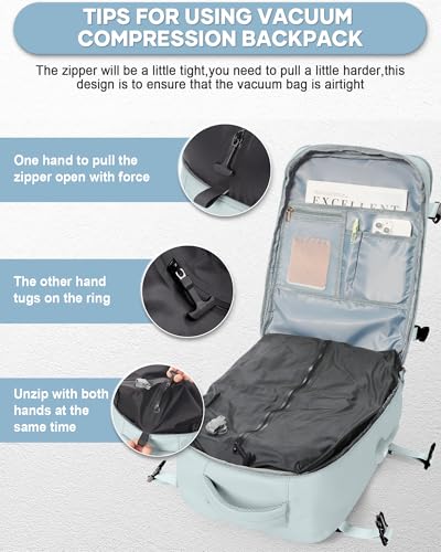 Vacuum Seal Compression Travel Backpack with Pump for Women Men Airback Vacpack laptop Backpacks with Shoe Compartment Vacuum Seal Packing Carry on Backpack for Airplanes College Casual Daypack Blue4