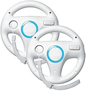 Beastron Mario Kart Racing Wheel Compatible with Nintendo Wii, 2 Sets White Color