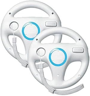 Beastron Mario Kart Racing Wheel Compatible with Nintendo Wii, 2 Sets White Color Bundle