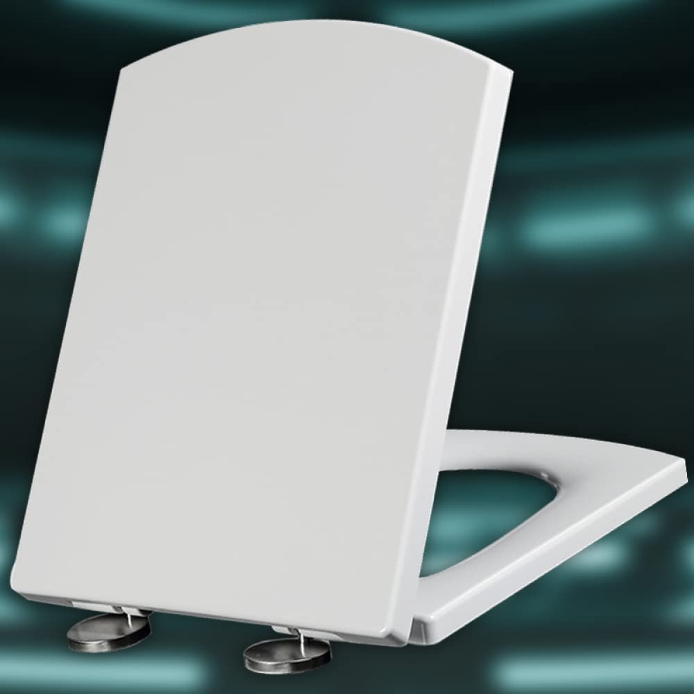 White Toilet seat, Quick Release Button fits Standard Standard Toilets, Adjustable, Lightweight, Durable, Portable, User-Friendly, Compact, Soft, Close, Square