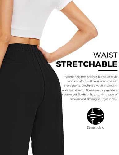 Buauty Womens Wide Leg Pants High Stretchy Waisted Dress Pants Business Casual Work Trousers Dressy Outfits with Pockets3
