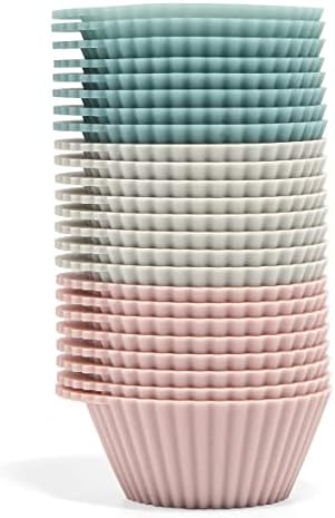 The Silicone Kitchen Reusable Silicone Baking Cups Silicone Muffin Liners for Cupcakes, BPA Free, Mini, 24 Pack, Pink Gray Blue