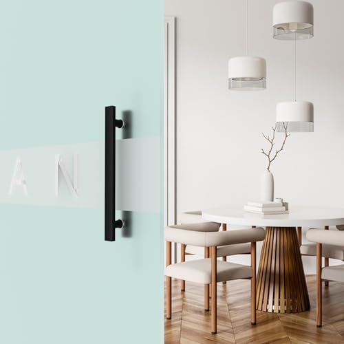 Image of 16 inch Matte Black Square Barn Door Pull Handle Double Sided | Heavy Duty 304 Stainless Steel, 11-6 /8 inch Hole Spacing, Fits 3 /4 inch-2 inch Thick Barn, Front Entry, Sliding & Exterior Doors