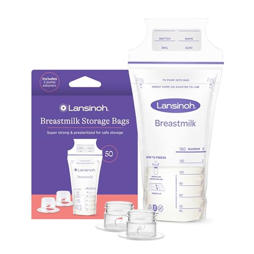 Image of Lansinoh Breastmilk Storage Bags, 50 Count with 2 Pump Adapters, Easy to Use Breast Milk Storage Bags for Feeding, Presterilized, Hygienically Doubled-Sealed for Freezing & Refrigeration, 6 Ounce