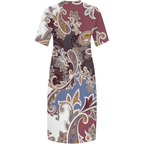 Image of Plus Size Maxi Dress for Women Short Sleeve V Neck Casual Loose Sundress with Pockets