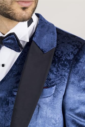 Men's Suit 3 Piece Blue Velvet Paisley Shawl Collar Tailored Fit Wedding Tuxedo3
