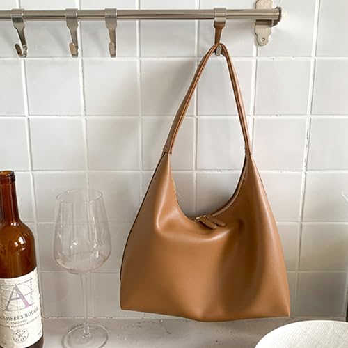 Image of Leather Hobo Bag Small Shoulder Purses for Women Slouchy Tote Handbag Vegan Leather Crescent Bag