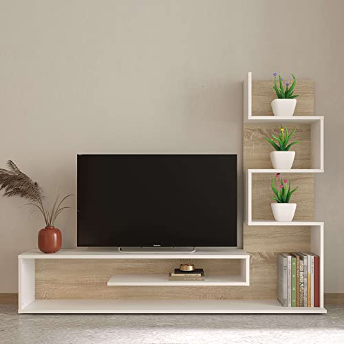 Miroytengo Mueble de Salón Comedor Moderno Snake en Color Roble Sonoma y Blanco Mate 160x29 cm...