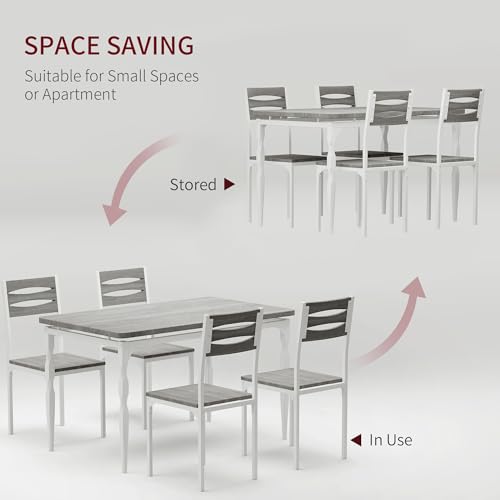 Image of Garvee 5 Piecs Dining Table Set, Farmhouse Style Dining Table and Chairs Set for 4, Dining Set for Dining Room Kitchen Apartment, Grey