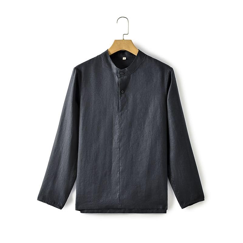Ropa de lino para hombre camisa holgada de cuello mandarin blanca 6
