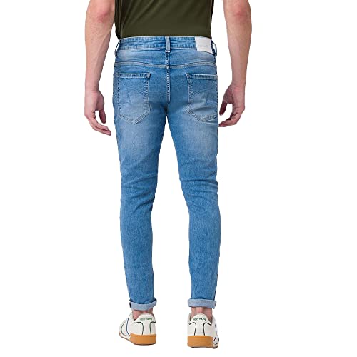 Image of Spykar Light Wash Cotton Stretch Tapered Fit Mens Jeans (Blue, 32)