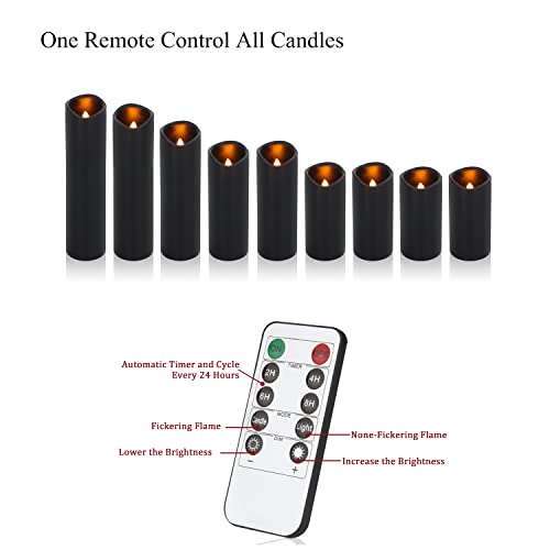 Image of antizer Flameless Candles Led Candles Pack of 9 (H 4 inch 5 inch 6 inch 7 inch 8 inch 9 inch x D 2.2 inch) Black Real Wax Battery Candles with Remote Timer