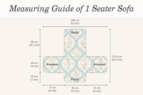 Image of Cloth Fusion 300 GSM Quilted Jaipuri Theme Printed 1 Seater Sofa Cover Mat-Style Fully Covered with Armrest Pockets, Adjustable Straps & Lock Fit (60 cm Seat Run, Floral Damask)