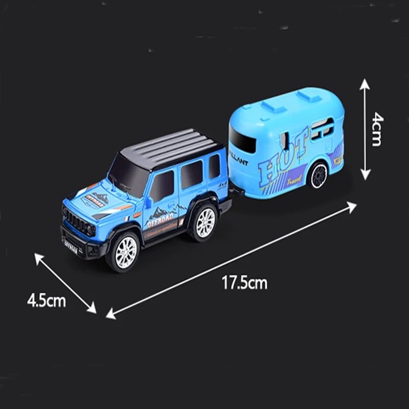 Image of PLUSPOINT 1:64 Mini RC Off-Road Jeep with Camper Van LED Lights 2.4GHz Off-Road Remote Control Car | 3 Speed Adjustable, USB Rechargeable Alloy RC Car for Kids & Adults Indoor /Outdoor Racing