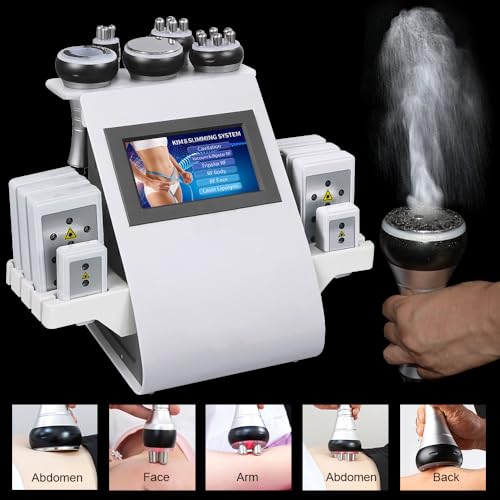Hbealifee 6-in-1 Kavitationsmaschine, professionelles Radiofrequenz-Massagegerät, Vakuum-Reduktionsgerät für Arm, Taille, Oberschenkel, Hüfte, Bein, Körperkonturiermaschine