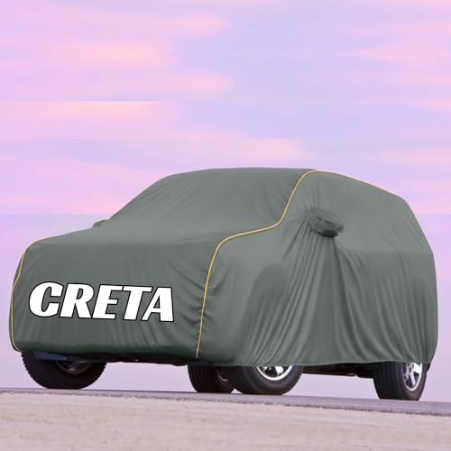 Image of Kayme UltraShield All Weather Premium Creta Car Cover 6-Layer Waterproof Fabric, UV & Heat Reflective - Rain, Sun & Dust & Bird‐Dropping Resistant, Indoor /Outdoor Full Body Protection - Grey