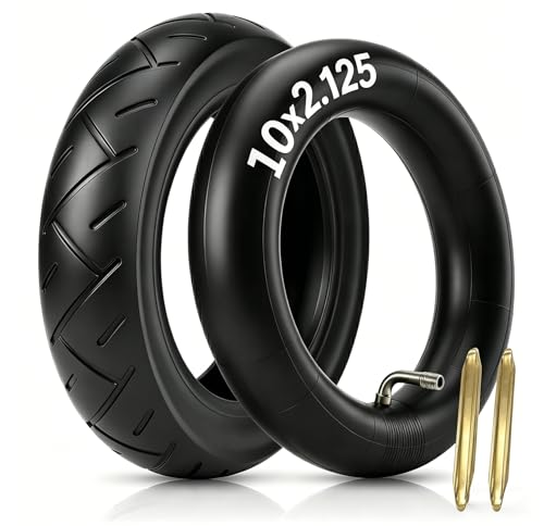 ELVANO 10×2.125 Electric Scooter Tire & Tube Set, High-performance Wear-resistant Pneumatic Tire, Replacement Tube with 90° Bent Valve and 2 Tire Levers, 10 Inch Fits 6" Rims (1-Set)