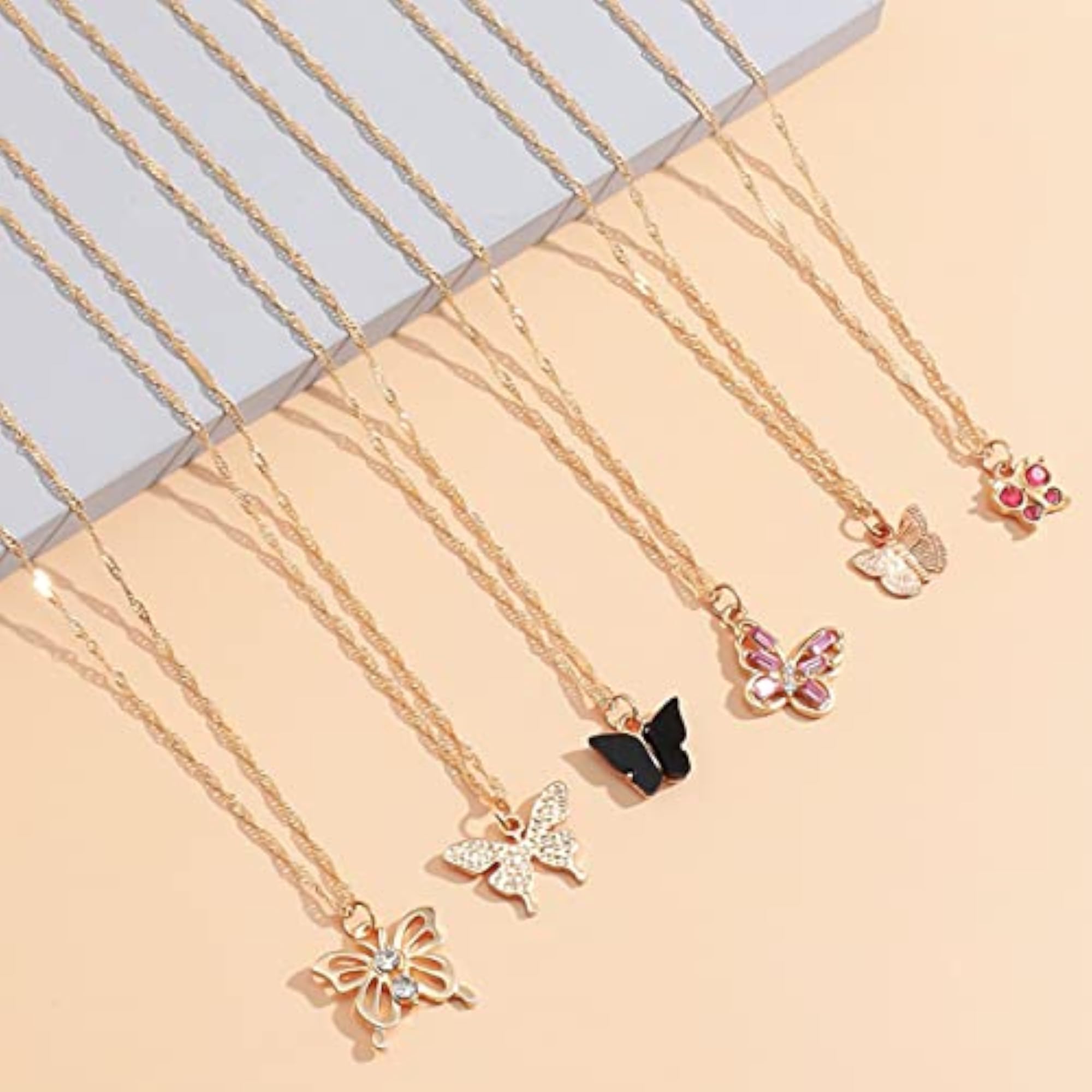 6 Butterfly Necklaces Set