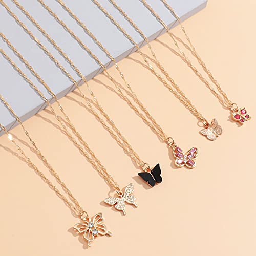 6 Butterfly Necklaces Set