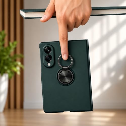 Image of amazon basics for Samsung Galaxy Z Fold 8 5G Case with Magnetic Ring Holder, 360 Rotating Bracket, Hinge Protection Slim Anti-Drop Shockproof Case (Green)